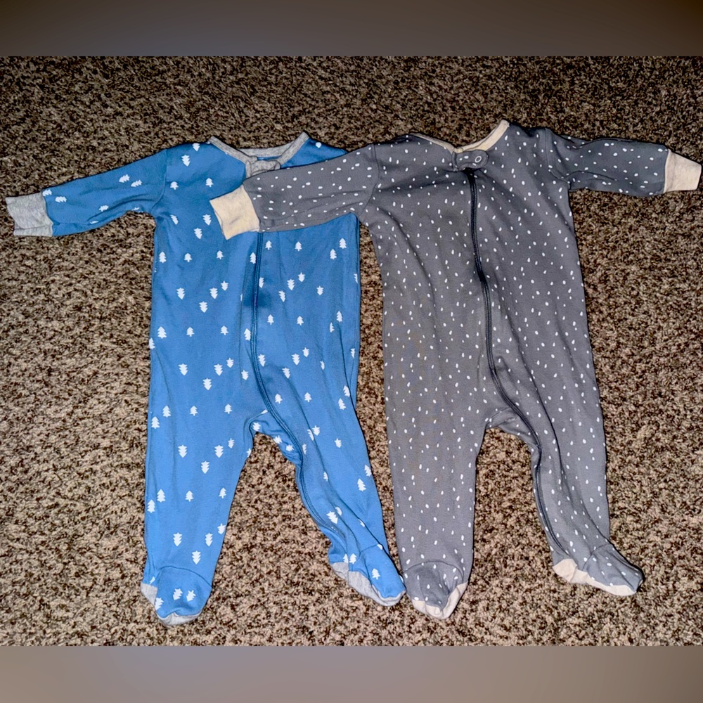 Wonder Nation Baby boy Zip Front Sleep ‘N Play Pajamas, 2-Pack, Sizes 3M to 6M